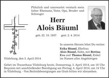 Traueranzeige Alois Bäuml