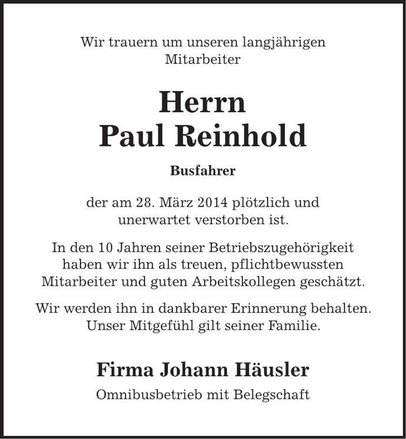 Traueranzeige Paul Reinhold