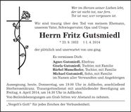 Traueranzeige Fritz Gutschmiedl