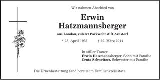 Traueranzeige Erwin Hatzmannsberger