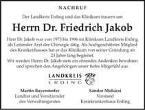 Traueranzeige Friedrich Jakob Dr.