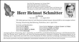 Traueranzeige Helmut Schmitter