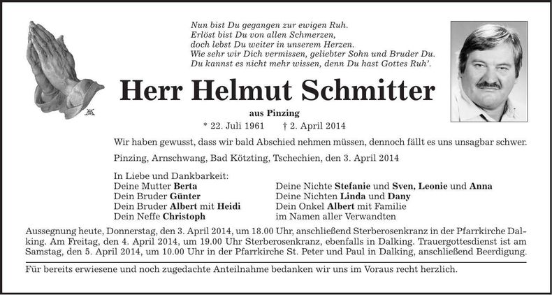 Traueranzeige Helmut Schmitter