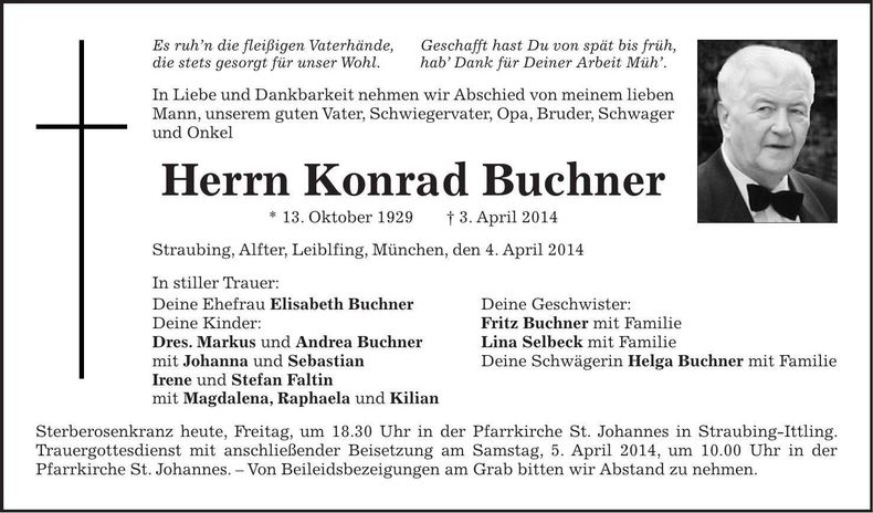 Traueranzeige Konrad Buchner