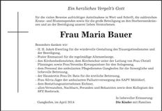 Traueranzeige Maria Bauer