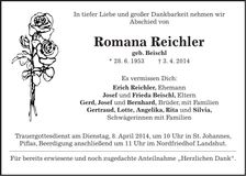 Traueranzeige Romana Reichler