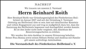 Traueranzeige Reinhard Roith
