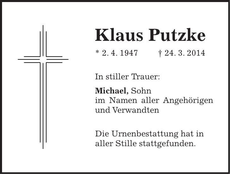 Traueranzeige Klaus Putzke
