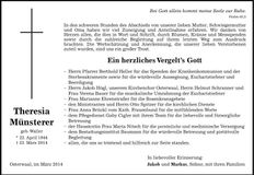 Traueranzeige Theresia Münsterer
