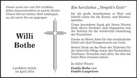 Traueranzeige Willi Bothe