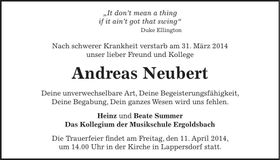 Traueranzeige Andreas Neubert