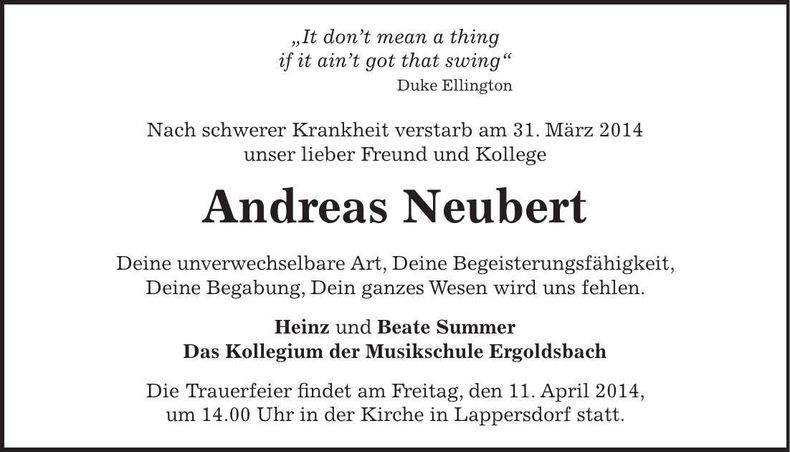 Traueranzeige Andreas Neubert