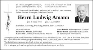 Traueranzeige Ludwig Amann