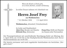 Traueranzeige Josef Frey