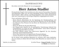 Traueranzeige Anton Stadler