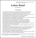 Traueranzeige Lukas Treml