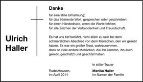 Traueranzeige Ulrich Haller