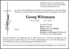 Traueranzeige Georg Wittmann