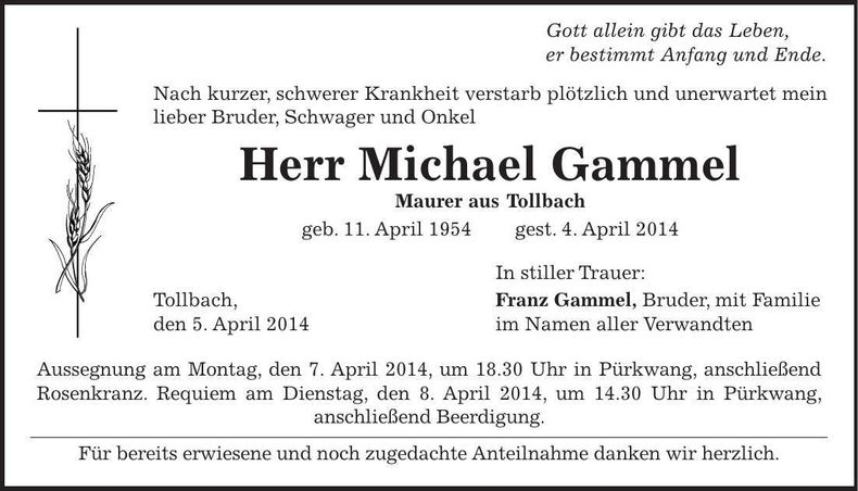 Traueranzeige Michael Gammel