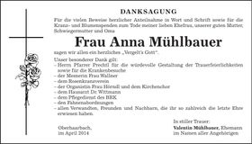 Traueranzeige Anna Mühlbauer