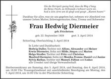 Traueranzeige Hedwig Diermeier