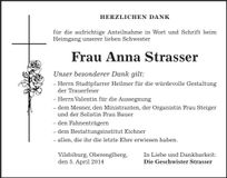 Traueranzeige Anna Strasser
