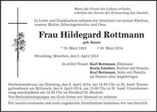Traueranzeige Hildegard Rottmann