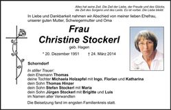 Traueranzeige Christine Stockerl