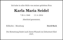 Traueranzeige Karla Maria Seidel