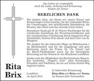 Traueranzeige Rita Brix