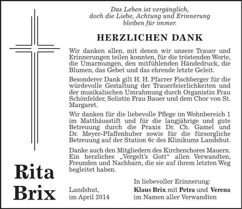 Traueranzeige Rita Brix