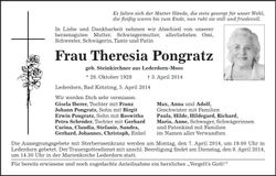 Traueranzeige Theresia Pongratz