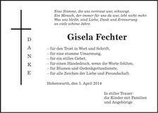 Traueranzeige Gisela Fechter