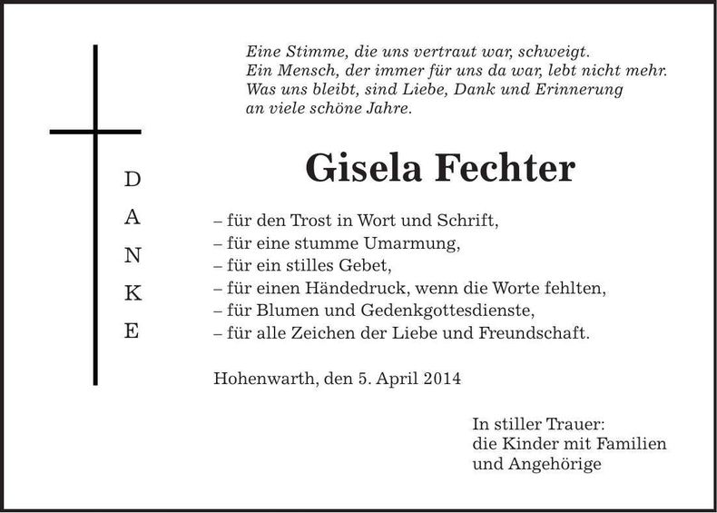 Traueranzeige Gisela Fechter