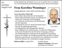 Traueranzeige Karolina Wanninger