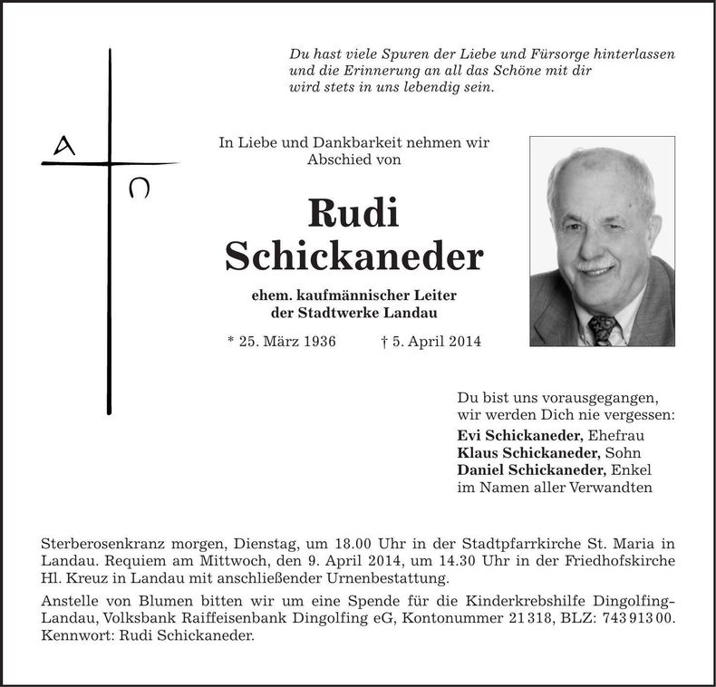 Traueranzeige Rudi Schickaneder