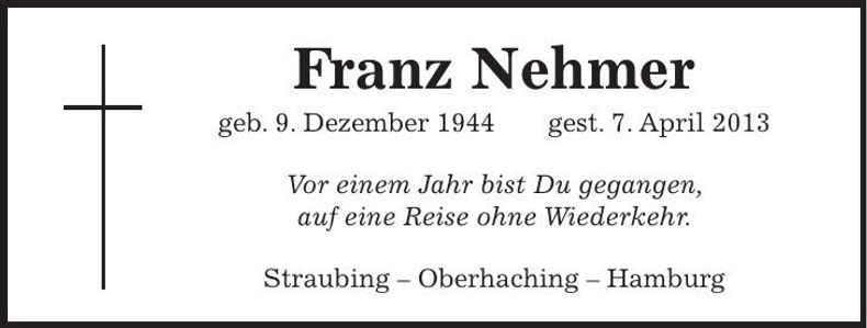 Traueranzeige Franz Nehmer