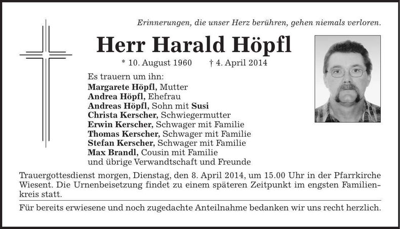 Traueranzeige Harald Höpfl