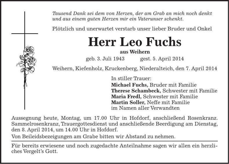 Traueranzeige Leo Fuchs