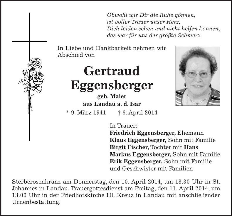 Traueranzeige Gertraud Eggensberger