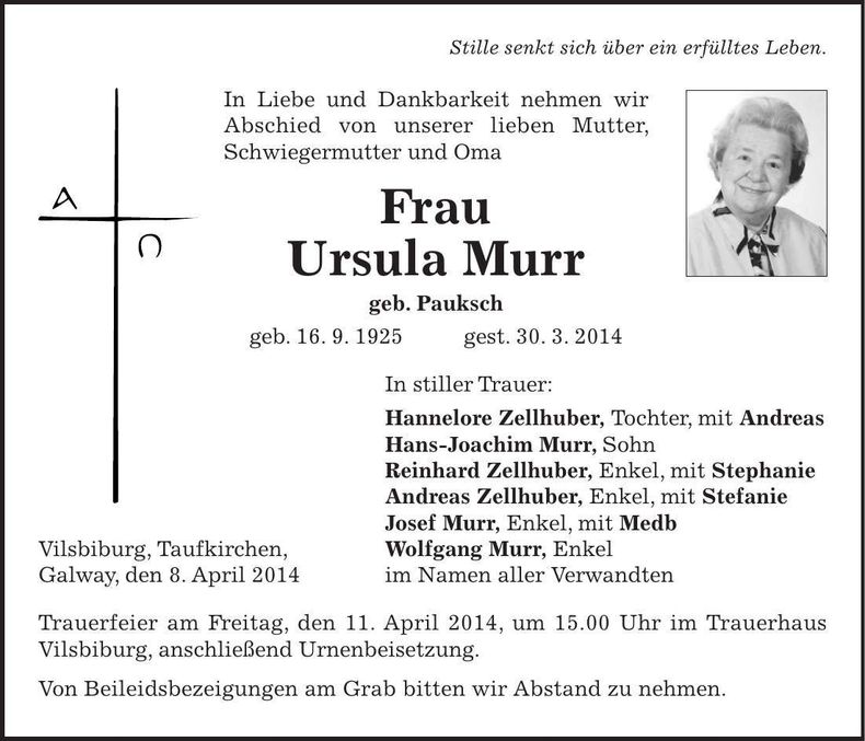 Traueranzeige Ursula Murr