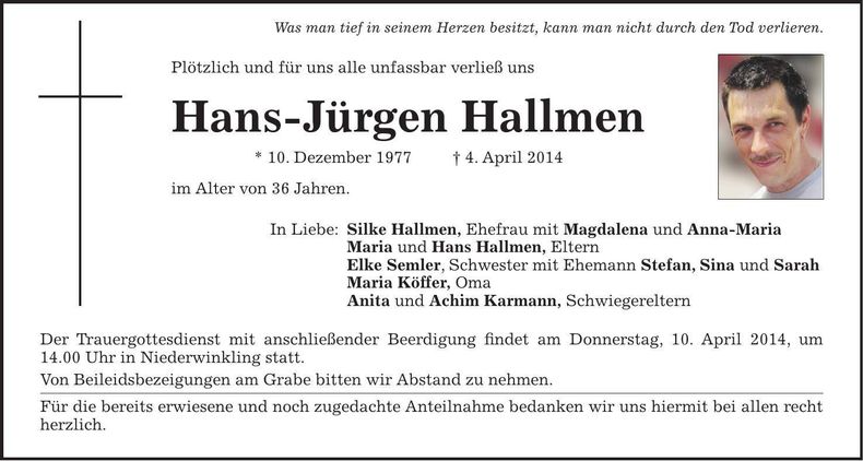 Traueranzeige Hans-Jürgen Hallmen