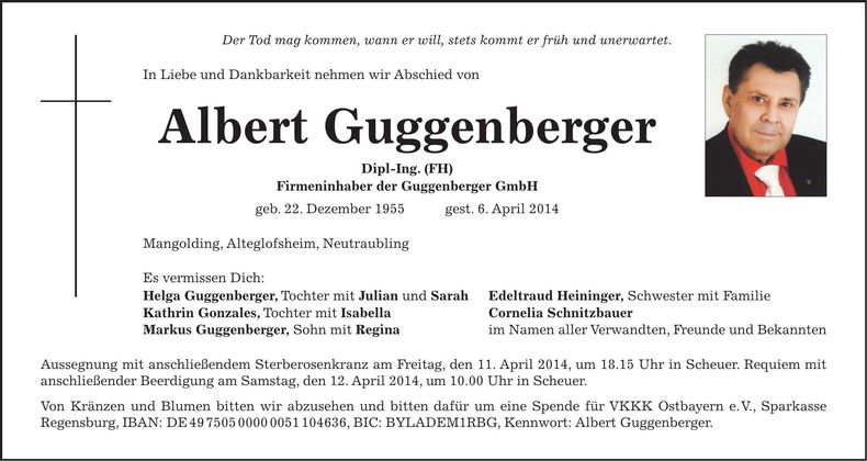 Traueranzeige Albert Guggenberger