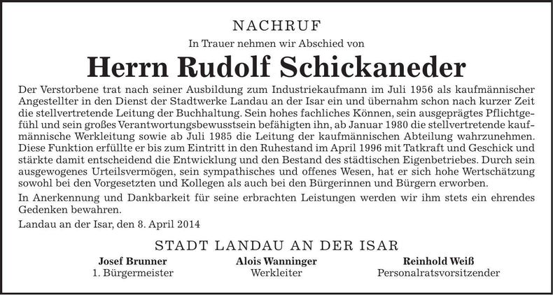 Traueranzeige Rudolf Schickaneder