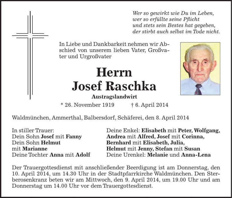 Traueranzeige Josef Raschka