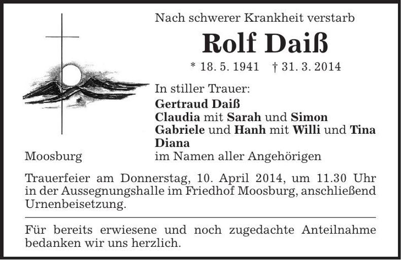 Traueranzeige Rolf Daiß