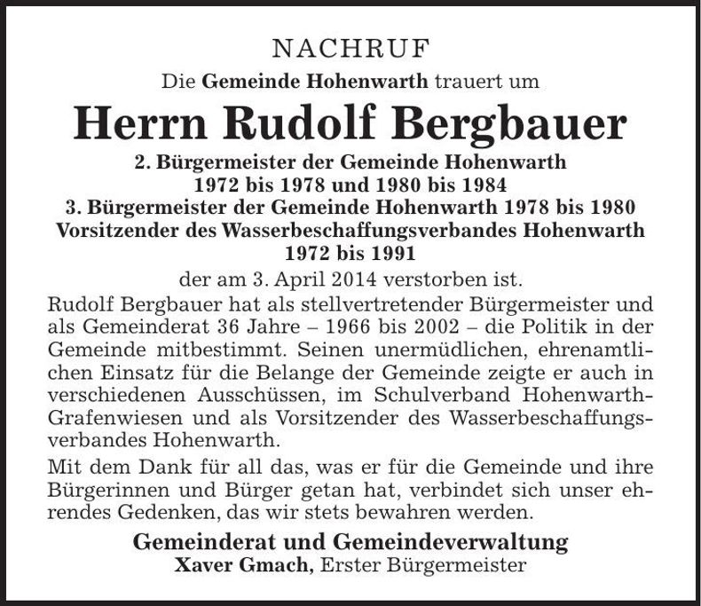 Traueranzeige Rudolf Bergbauer
