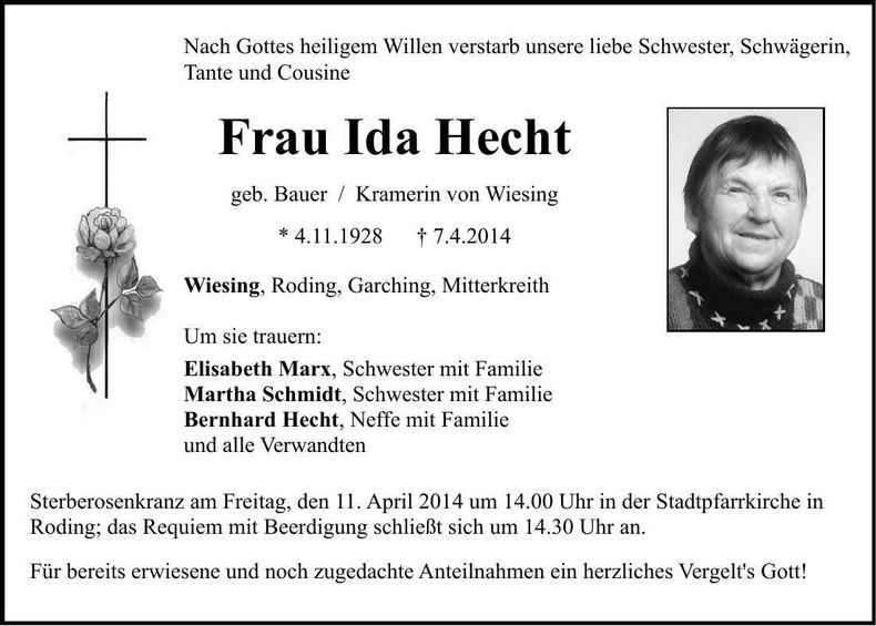 Traueranzeige Ida Hecht