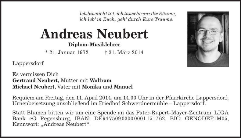 Traueranzeige Andreas Neubert