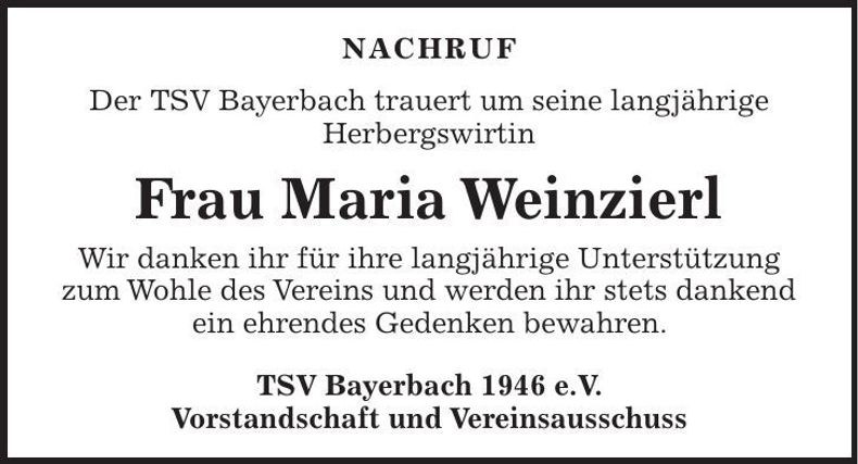Traueranzeige Maria Weinzierl